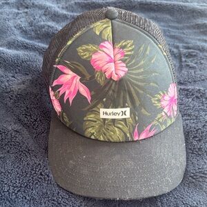 Hurley Black Trucker Hat with Pink Floral Print